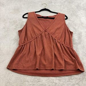 Rock & Roll Denim Babydoll Peplum V-Neck Top Womens XL Rust Orange Boho Western